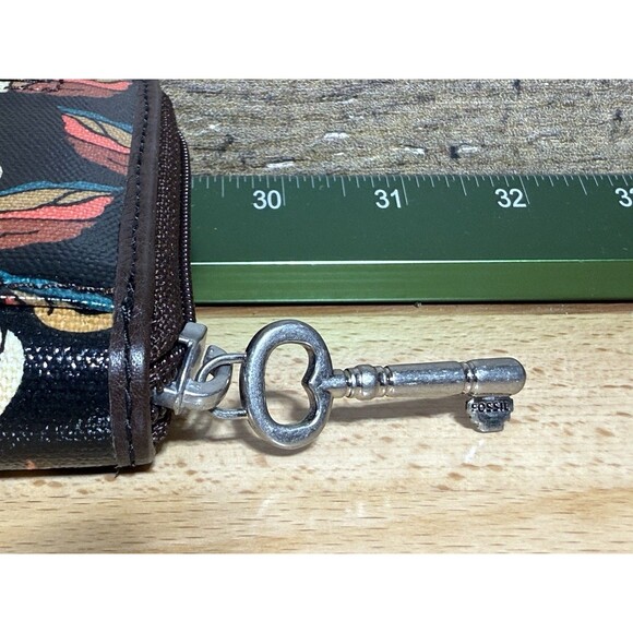 NEW Authentic Fossil Key-Per Brown/Orange Swan Print Card Wallet Fall Colors - Picture 13 of 16